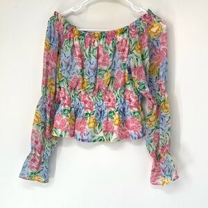 Wayf Multicolor Floral Off Shoulder cropped Blouse medium